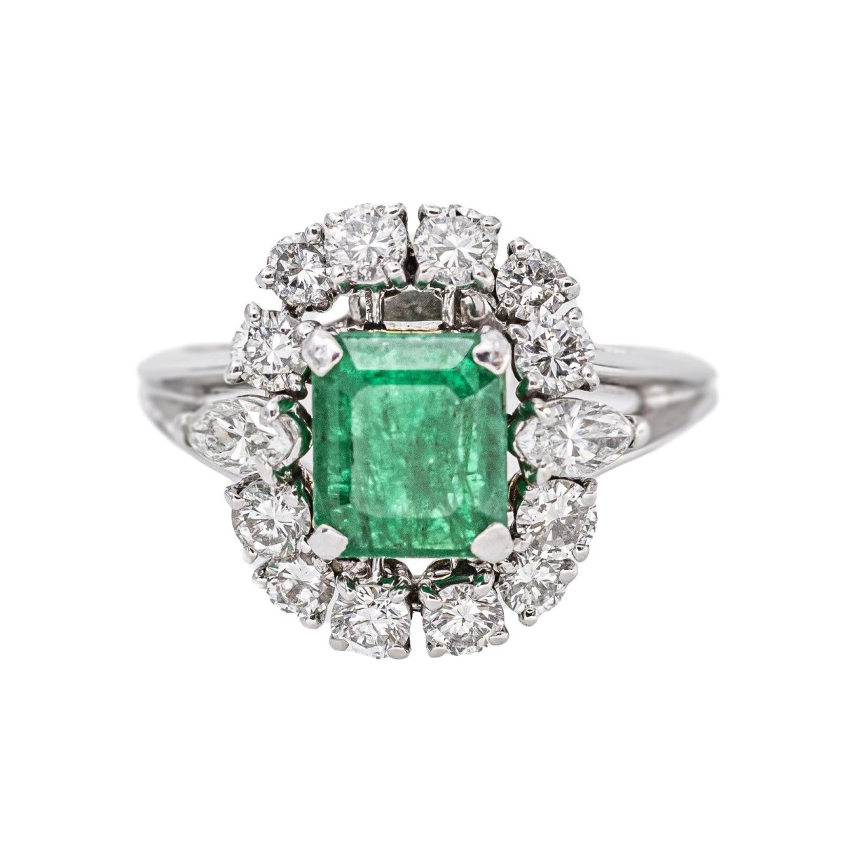 Bague Pompadour Or blanc Emeraude - Castafiore