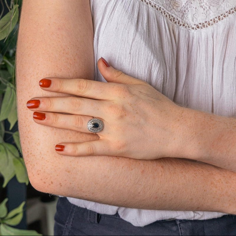 Bague Pompadour Or blanc Saphir - Castafiore