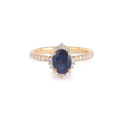 Bague Pompadour Saphir 1.47 Diamants Or Jaune 18 Carats - Castafiore