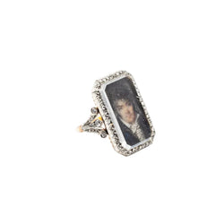 Bague portrait miniature en or jaune et argent avec diamants - Castafiore