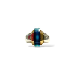 Bague PUIFORCAT en or jaune, argent et agate - Castafiore