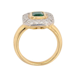 Bague rectangulaire en or jaune et blanc avec émeraude et diamants - Castafiore