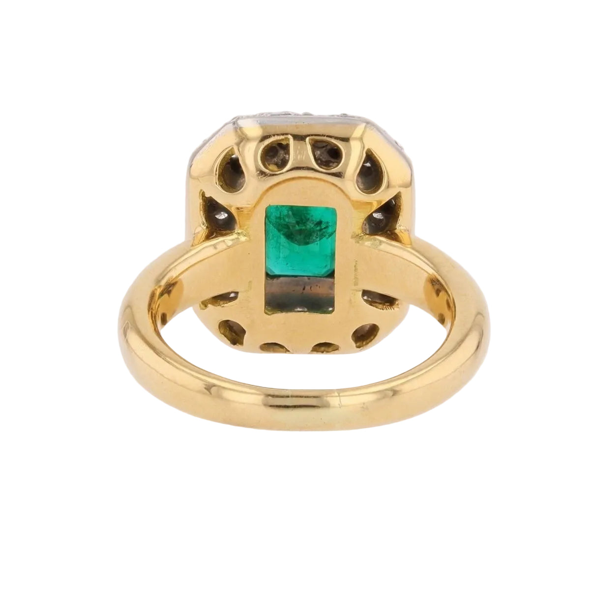 Bague rectangulaire en or jaune et blanc avec émeraude et diamants - Castafiore