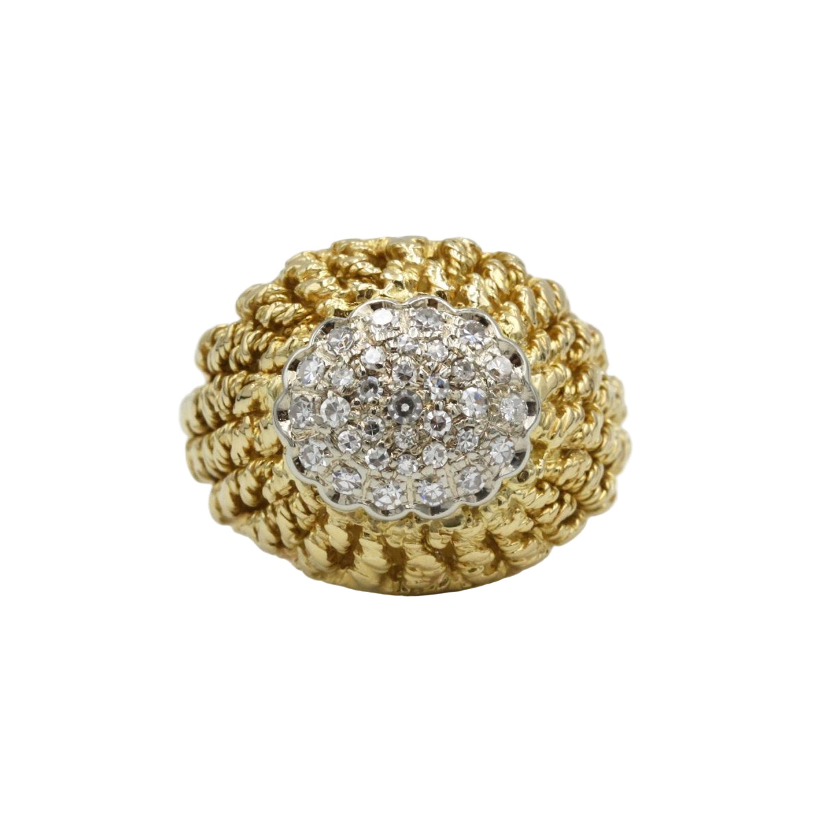 bague retro en or jaune 750 "tresses" et diamants environ 0.50 carats total années 7O - Castafiore