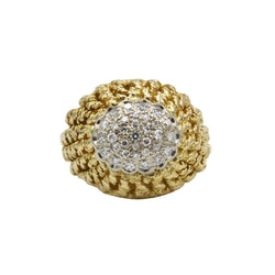 bague retro en or jaune 750 "tresses" et diamants environ 0.50 carats total années 7O - Castafiore