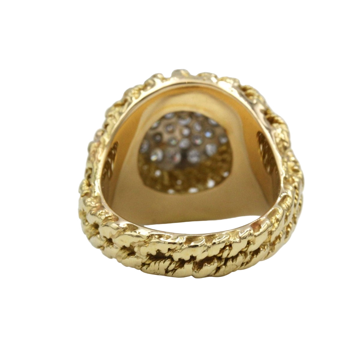 bague retro en or jaune 750 "tresses" et diamants environ 0.50 carats total années 7O - Castafiore