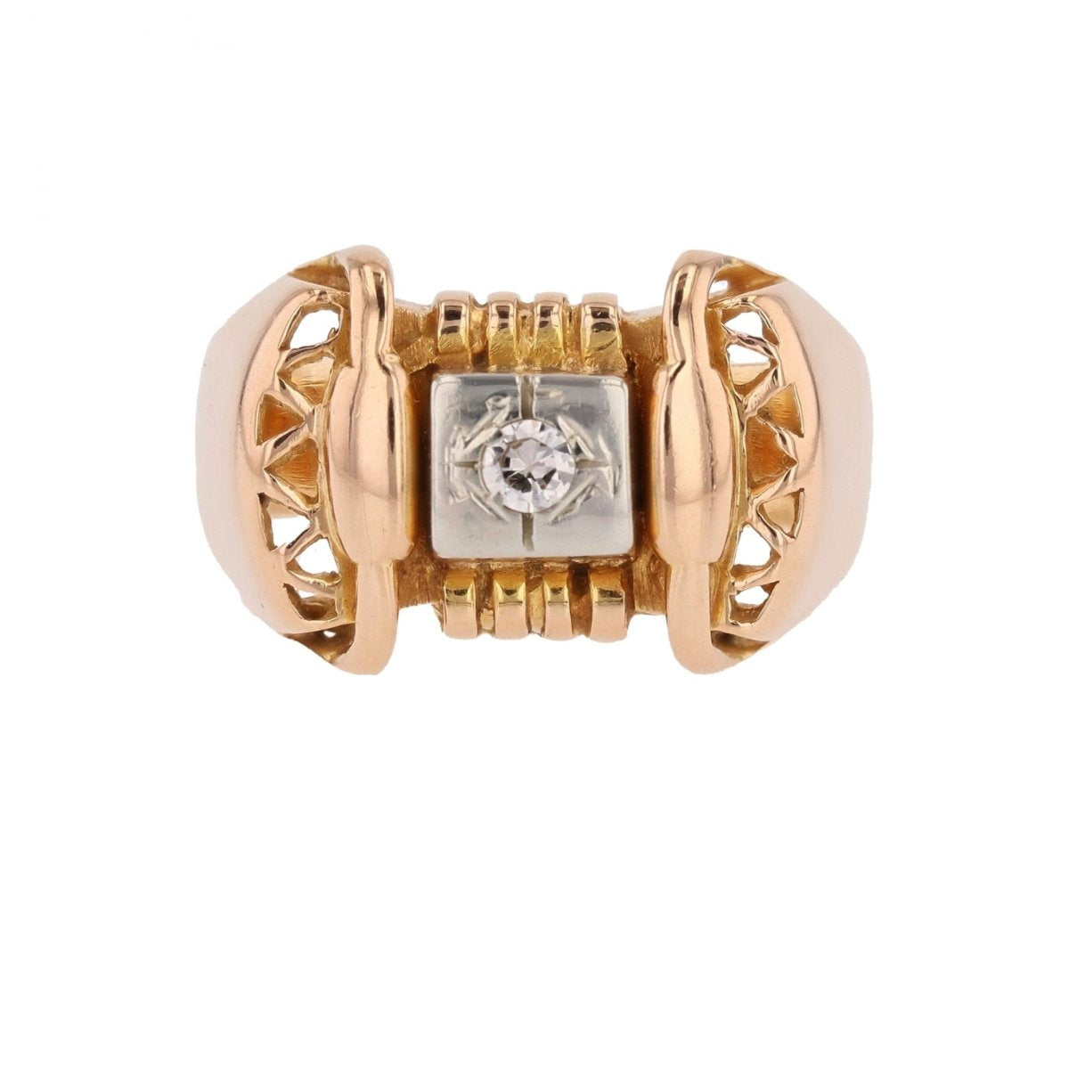Bague rétro en or rose et platine diamant - Castafiore