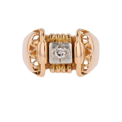 Bague rétro en or rose et platine diamant - Castafiore