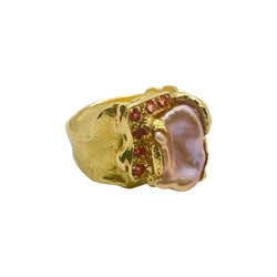 Bague ROLAND SCHAD en or jaune agate et grenats - Castafiore