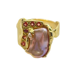 Bague ROLAND SCHAD en or jaune agate et grenats - Castafiore
