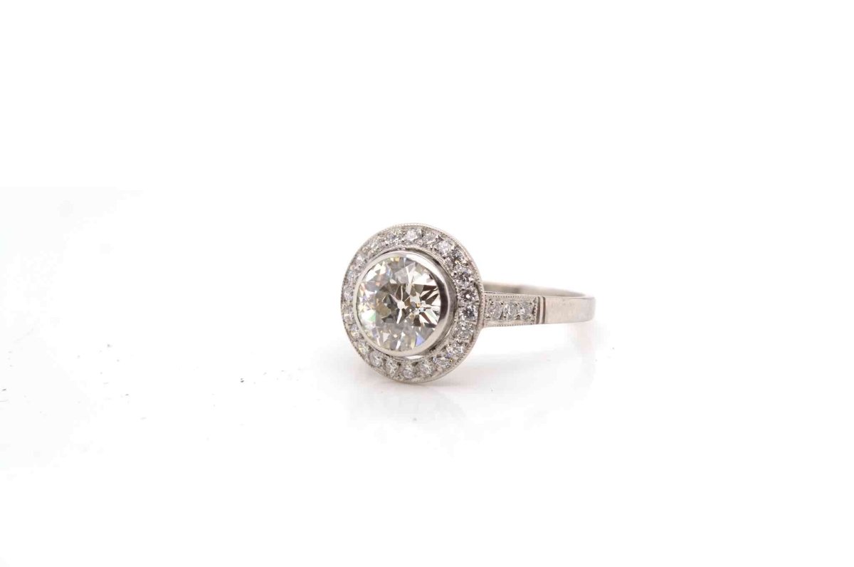 Bague ronde de style Art Déco en platine - Castafiore