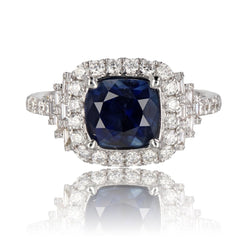 Bague saphir de Ceylan coussin et diamants - Castafiore