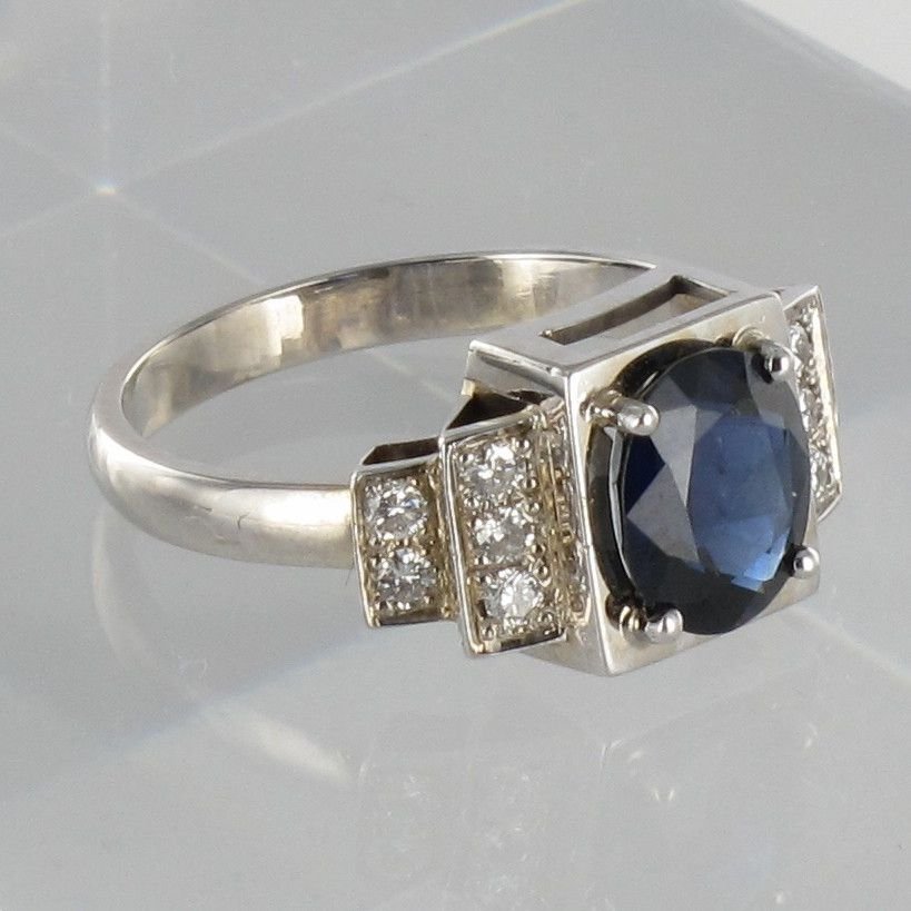 Bague saphir diamants style art déco - Castafiore