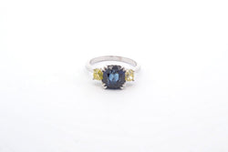 Bague saphir et diamants jaunes en platine - Castafiore