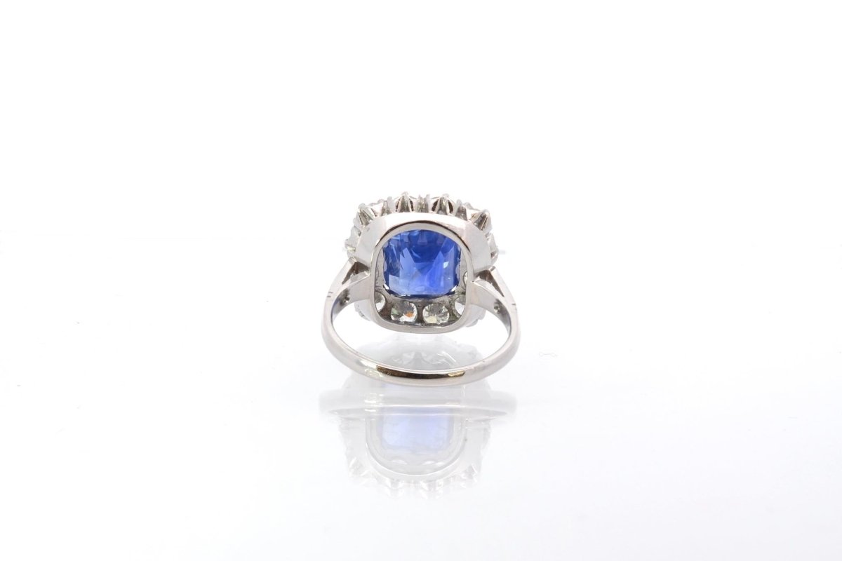 Bague saphir naturel non chauffé et diamants en platine - Castafiore