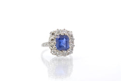 Bague saphir naturel non chauffé et diamants en platine - Castafiore