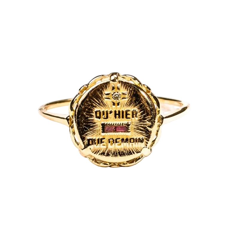 Bague sentimentale Augis, médaille d'amour en or jaune - Castafiore