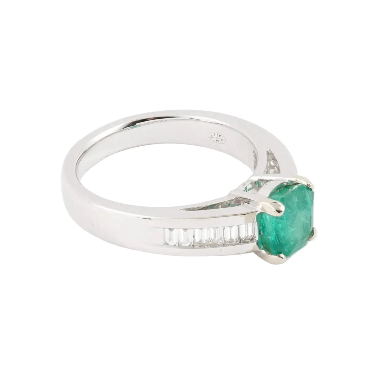 Bague Solitaire en or blanc, émeraude et diamants - Castafiore