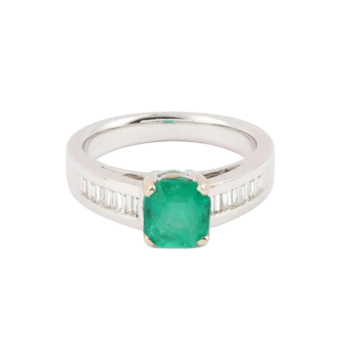 Bague Solitaire en or blanc, émeraude et diamants - Castafiore