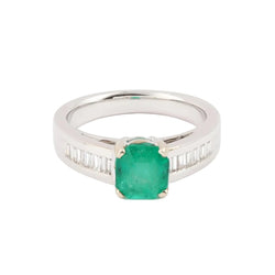 Bague Solitaire en or blanc, émeraude et diamants - Castafiore