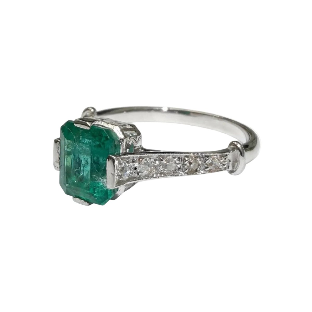 Bague Solitaire en or blanc, émeraude et diamants - Castafiore