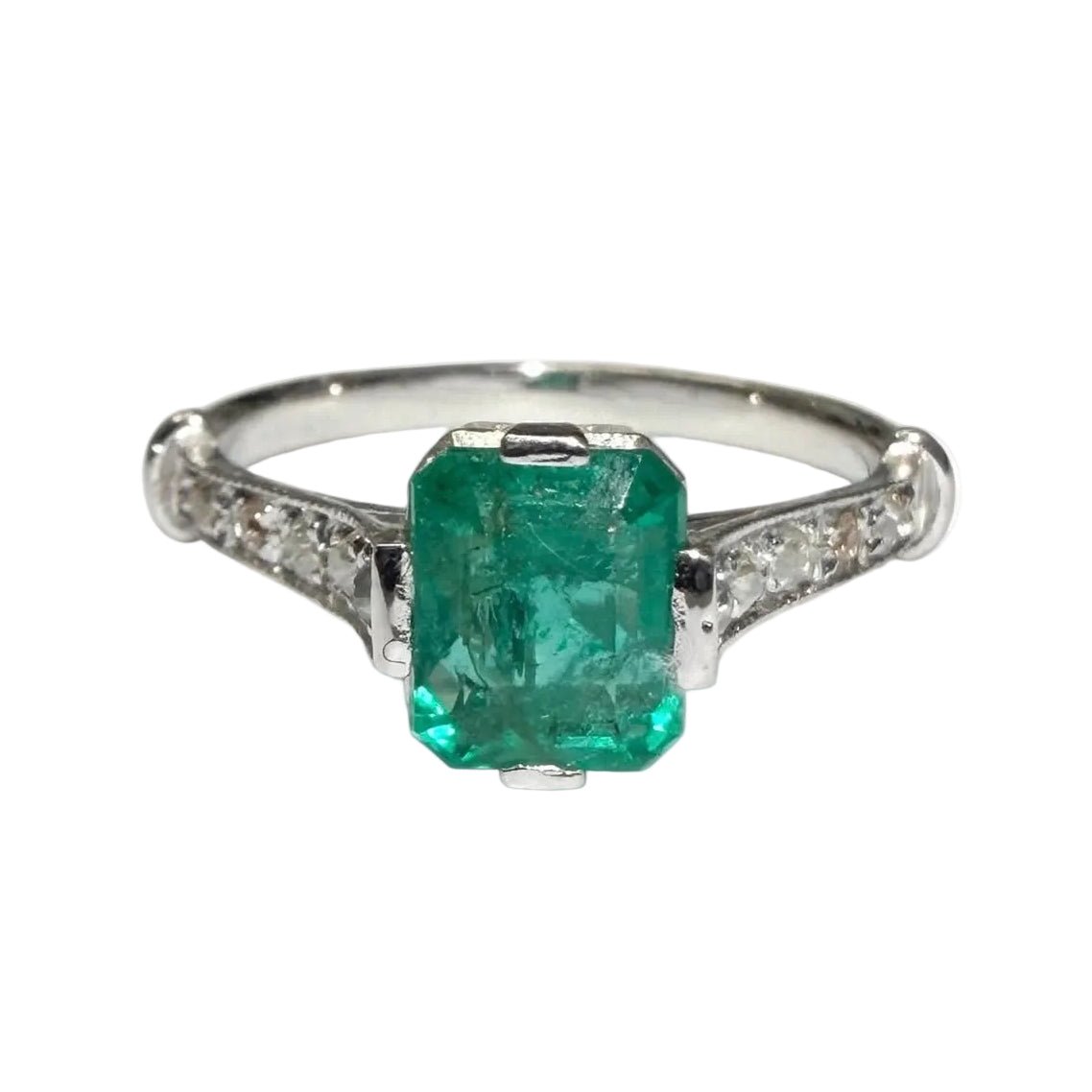 Bague Solitaire en or blanc, émeraude et diamants - Castafiore