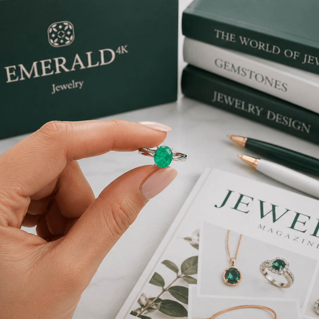 Bague Solitaire en or blanc et émeraude - Castafiore