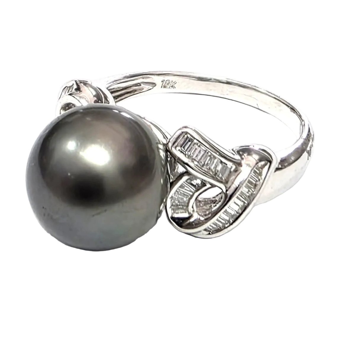 Bague Solitaire en or blanc, perle et diamants - Castafiore