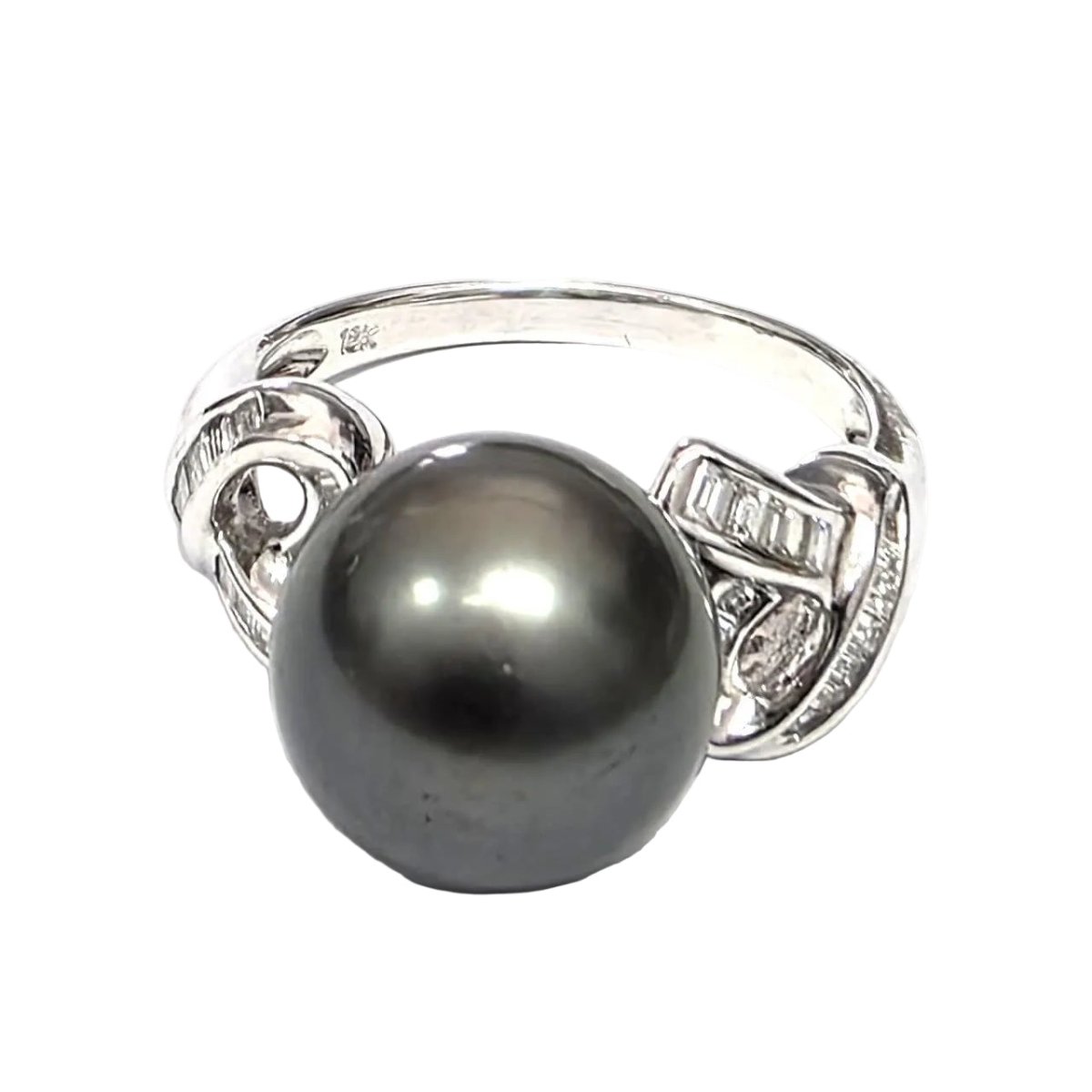 Bague Solitaire en or blanc, perle et diamants - Castafiore
