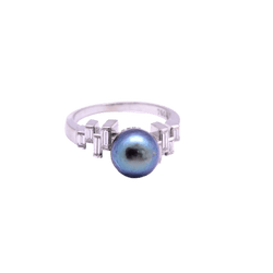 Bague Solitaire en or blanc, perle et diamants - Castafiore