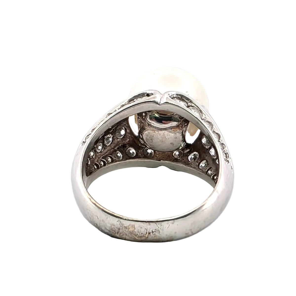 Bague Solitaire en or blanc, perle et diamants - Castafiore