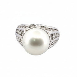 Bague Solitaire en or blanc, perle et diamants - Castafiore