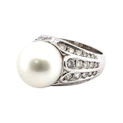 Bague Solitaire en or blanc, perle et diamants - Castafiore