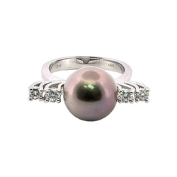 Bague Solitaire en or blanc, perle et diamants - Castafiore