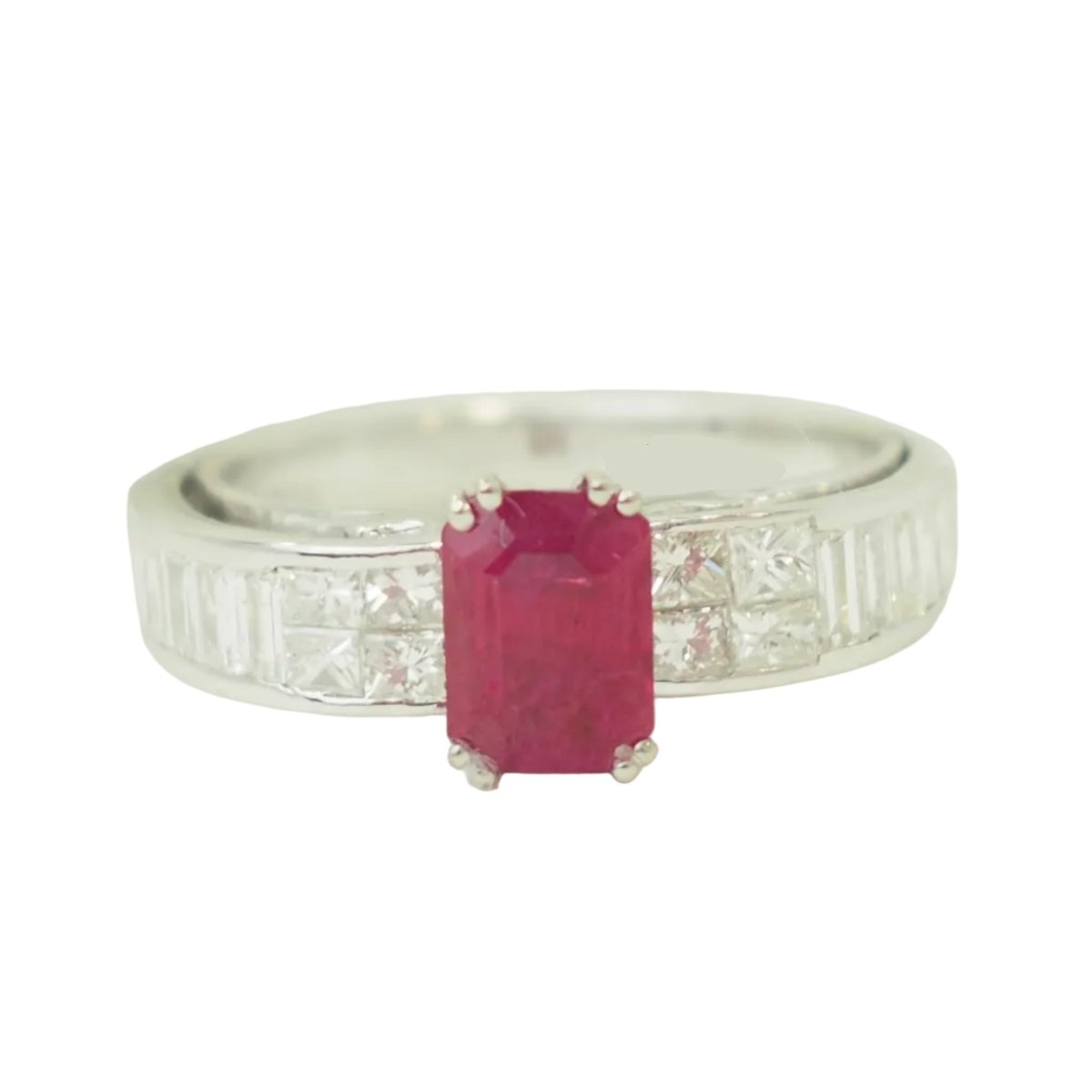 Bague Solitaire en or blanc, rubis et diamants - Castafiore