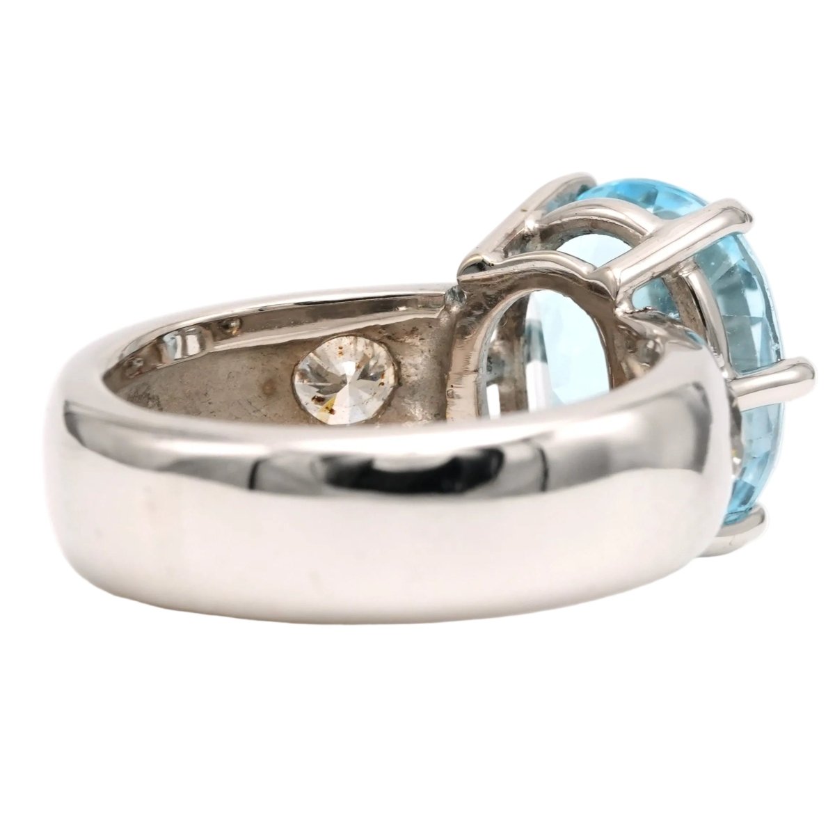 Bague Solitaire en or blanc, topaze et diamants - Castafiore