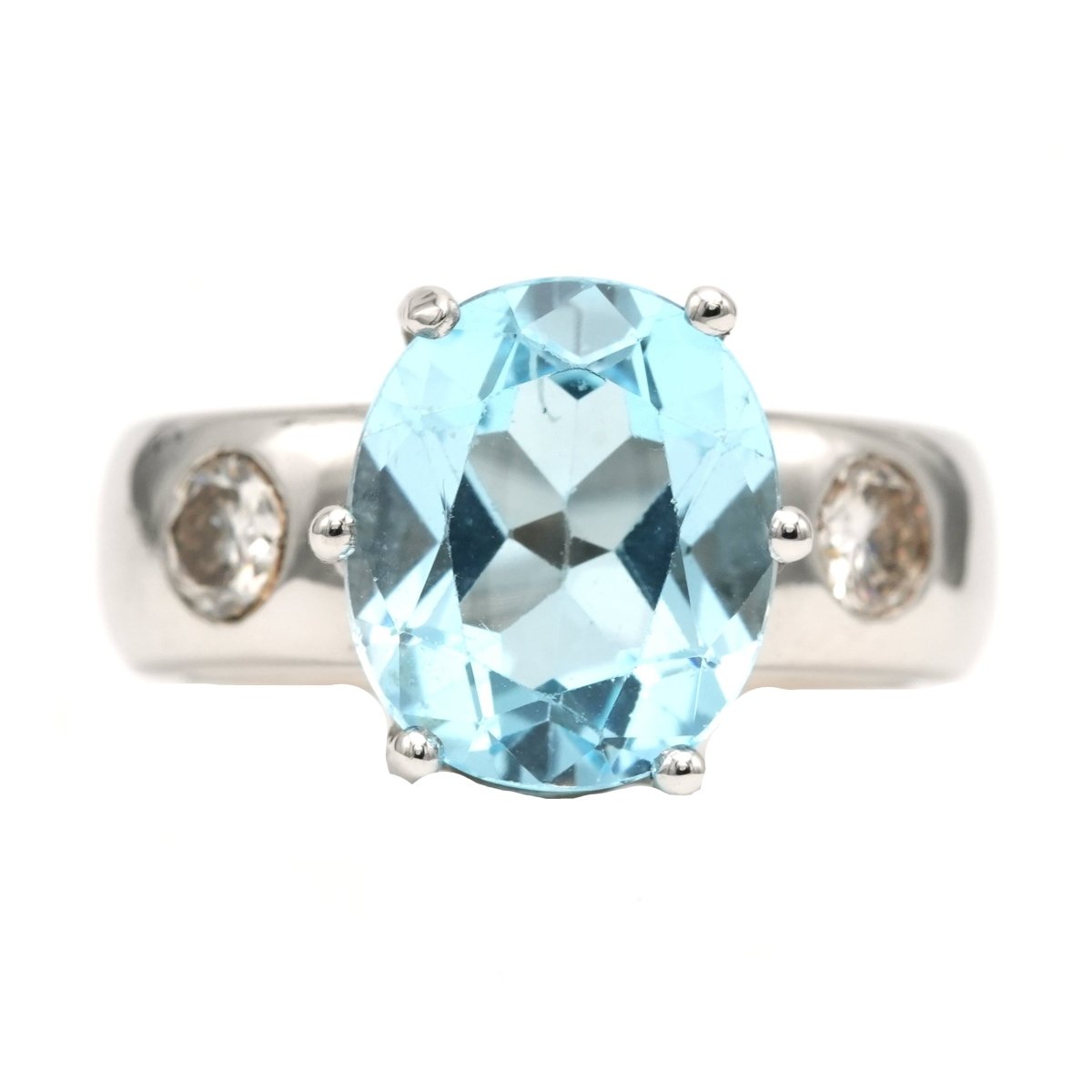 Bague Solitaire en or blanc, topaze et diamants - Castafiore
