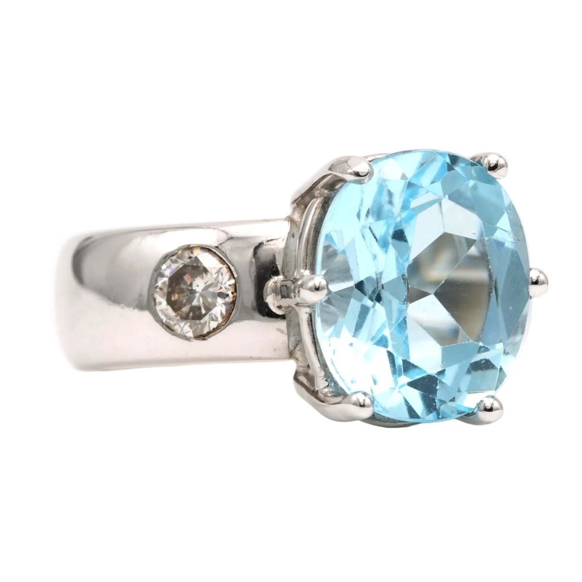 Bague Solitaire en or blanc, topaze et diamants - Castafiore