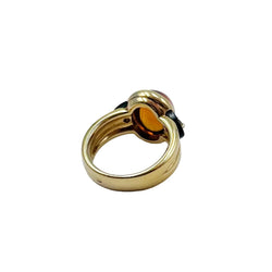Bague Solitaire en or jaune, citrine, onyx et diamants - Castafiore