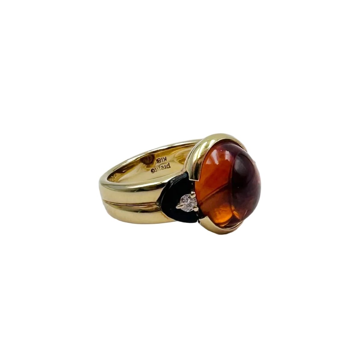 Bague Solitaire en or jaune, citrine, onyx et diamants - Castafiore