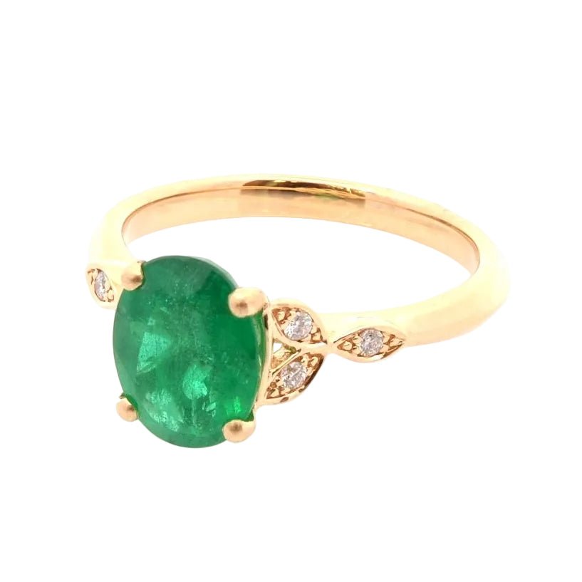 Bague Solitaire en or jaune, émeraude et diamants