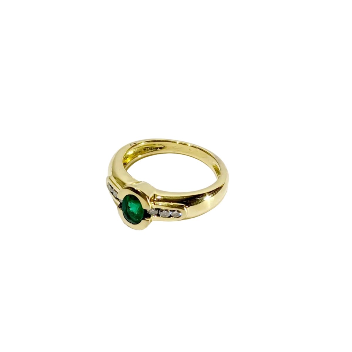 Bague Solitaire en or jaune, émeraude et diamants - Castafiore
