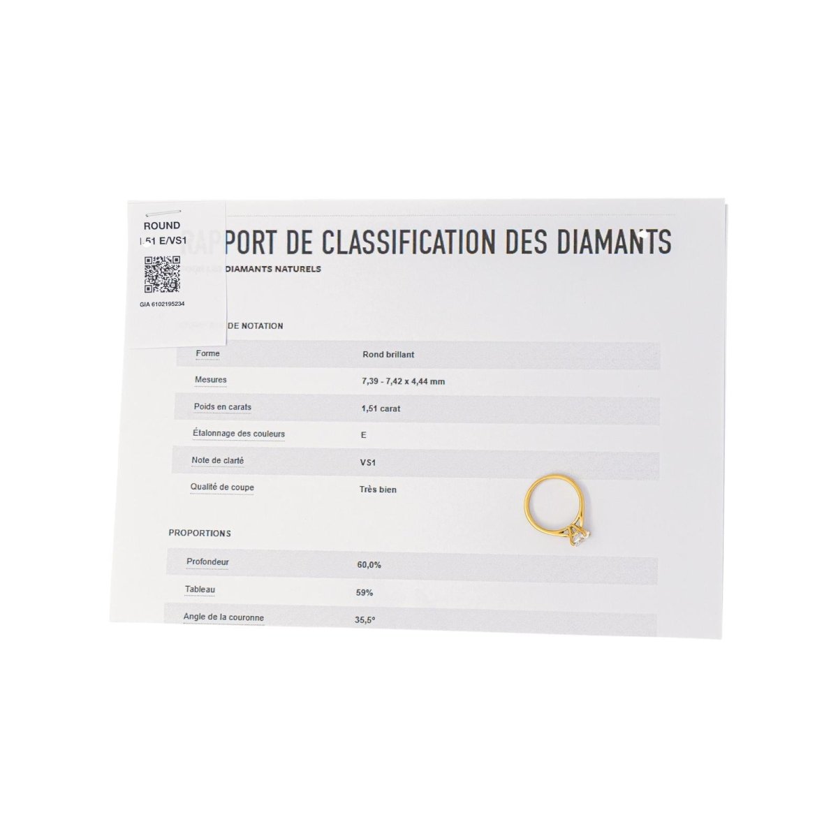 Bague Solitaire en or jaune et diamant - Castafiore