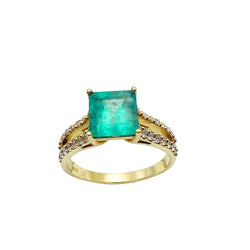 Bague Solitaire en or jaune et émeraude - Castafiore
