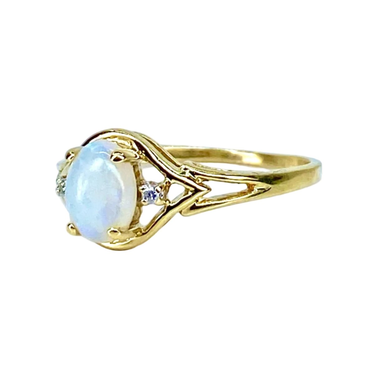 Bague Solitaire en or jaune, opale et diamants - Castafiore
