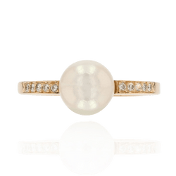 Bague Solitaire en or jaune, perle et diamants - Castafiore