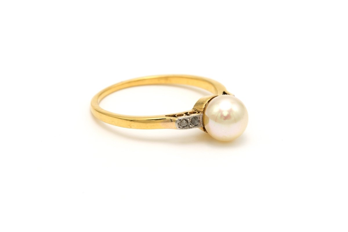 Bague Solitaire en or jaune, perle et diamants - Castafiore