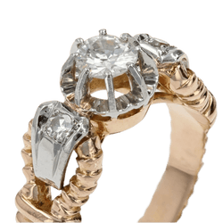 Bague Solitaire en or jaune, platine et diamants - Castafiore