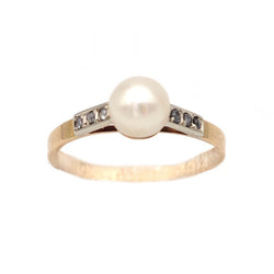 Bague Solitaire en or jaune, platine, perle et diamants - Castafiore
