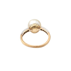 Bague Solitaire en or jaune, platine, perles et diamants - Castafiore